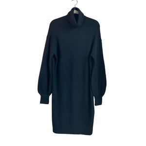 J Crew Large Black Turtleneck Sweater Dress Pullover Wool Alpaca Bl Minimalist